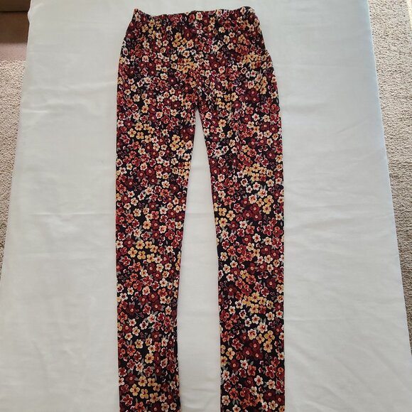Derek Heart Floral Leggings Size 10 Black Red Yellow Stretch Pants Polyester - Picture 1 of 6